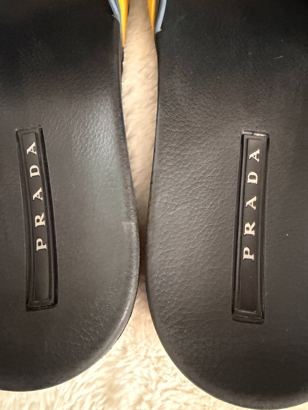 Prada Men's Blue & Yellow Rubber Logo Slides Sandals Size: 12 - Picture 9 of 14